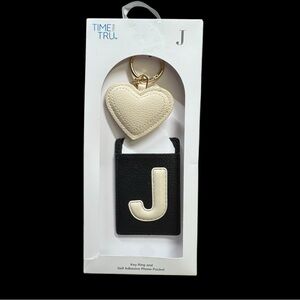 Time and Tru Goldtone Faux Leather HeartShaped Keyring/Adhesive Phone Wallet NWT